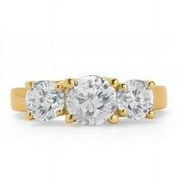 1. Okrugli bijeli dijamantni prsten od 14k žutog zlata od 3 kamena, certificiran od 14k
