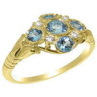 14k žuto zlato britanske proizvodnje, pravi ženski plavi topaz dijamantni prsten - opcije veličine-veličina 8,25