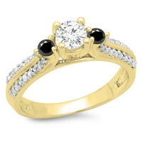 Kolekcija 0. 14k crno-bijeli dijamantni zaručnički prsten, žuto zlato, veličina 9,5