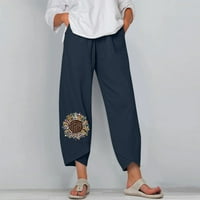 Ženske hlače s modernim cvjetnim printom, elastične hlače u struku, hlače širokih nogavica