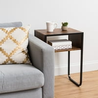 SAD, pomoćni stolić za kauč u obliku slova A s drvenom pločom i metalnim okvirom, smeđa