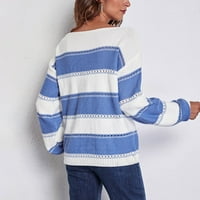 AUEOEO Ženski džemperi, ženska pruga pletenica džempera vrat pulover dugih rukava jeseni zimski tunični vrhovi