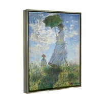 Stupell Industries Žena s parasolom klasičnim Claude Monet Slikarstvo Slikanje sjajnog sivog plutajućeg uokvirenog