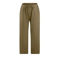 Capri hlače za žene ljeto povremene pamučne platnene elastične elastične hlače za obrezane hlače Udobne džepove