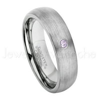 Volfram prsten s mat kupolom-Ametistički prsten od 0,07 karata-personalizirani zaručnički prsten od volframa -