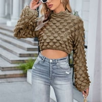 Turtleneck džemper pletene solidne boje okrugli vrat Khaki zimski džemperi za žene veličine l