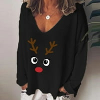 ASDOKLHQ Božićna odjeća za žene na klirensu pod $ Women print v-izrezom labava majica dugih rukava Top bluza pulover