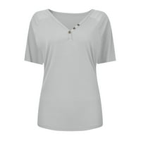 Ženski vrhovi Žene ljetne gumba za navojna boja V vrat kratke rukave majice gornje sive m