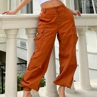 Ženske hlače u boji, jednobojne modne ženske vintage hlače s više džepova na kopčanje u uličnom stilu, joggeri