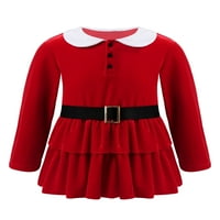 Dječji Božićni kostim za djevojčice slojevita crvena baršunasta haljina A kroja dugih rukava crvena 14