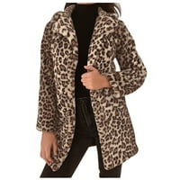 lagane jakne za žene, ženski leopard kaput od umjetnog krzna s reverom dugih rukava, Vanjska odjeća, smeđa jakna,