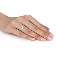 Miabella Women's 3. Carat T.G.W. Jastuk rezani stvoren bijeli safir 10kt zaručnički prsten od bijelog zlata
