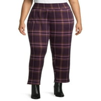 Terra & Sky Women's Plus Size Povuci na karirane vitke hlače