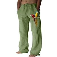 Muške modne casual lanene hlače s printom s džepovima na vezanje Plus size hlače Casual hlače zelene boje;