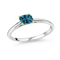 Gem Stone King 2. CT London Blue Topaz 10k bijeli zlatni prsten s žutim zlatnim zupčanim prstenom