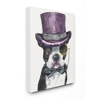 Stupell Industries Boston terijer s šeširom psa kućnih ljubimaca akvarel akvarel Slikanje platna zidna umjetnost