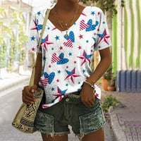 Rasprodaja ispod $ $ $ ženska modna Udobna ležerna bluza s izrezom u obliku slova u i kratkim rukavima s printom,