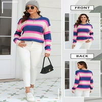 Ženski pleteni džemper s okruglim vratom s dugim rukavima u kontrastnim prugama u boji
