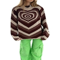 Džemperi sa srcem i ljubavlju za žene pleteni pulover s dugim rukavima džemperi