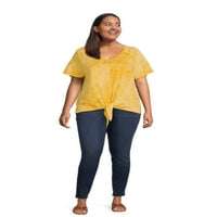 Terra & Sky Women's Plus Size Raglan kravata kravata prednja majica