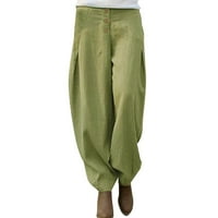 Ženske pamučne posteljine modno dugačke gumbe za hlače elastični struk povremene hlače zelena xl